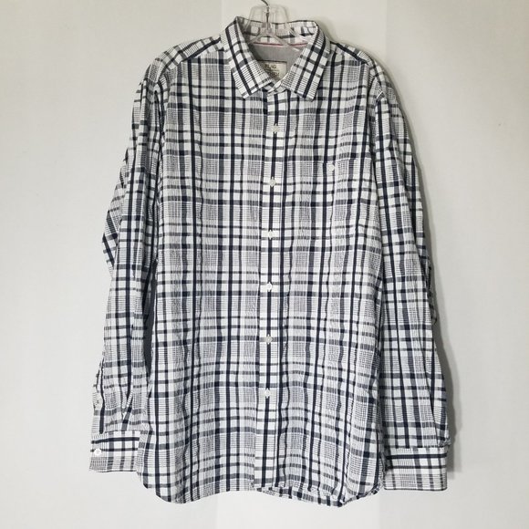 Flag & Anthem Mens XL Plaid Pattern Navy Blue White Button Down Shirt Pocket - Picture 1 of 16